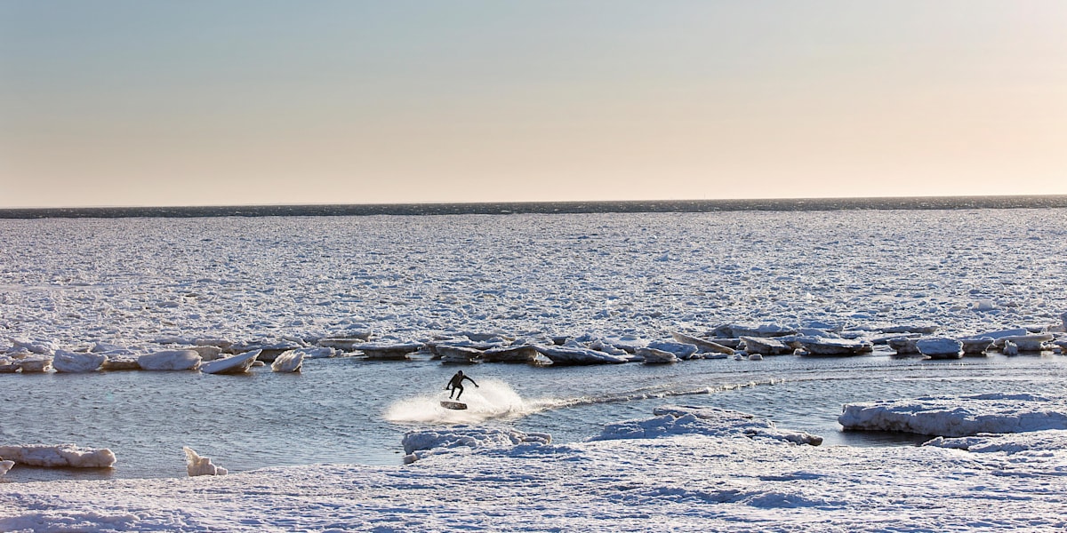 Brian Grubb wakeskates icebergs in Cape Cod
