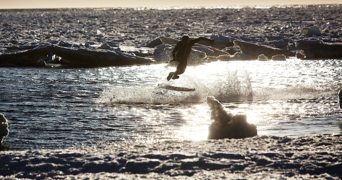 Brian Grubb wakeskates icebergs in Cape Cod