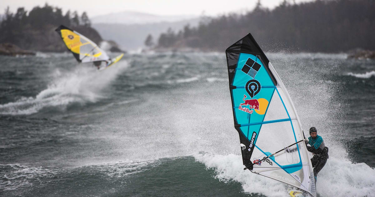 Windsurfing on Frigid, Snowy Lake Superior