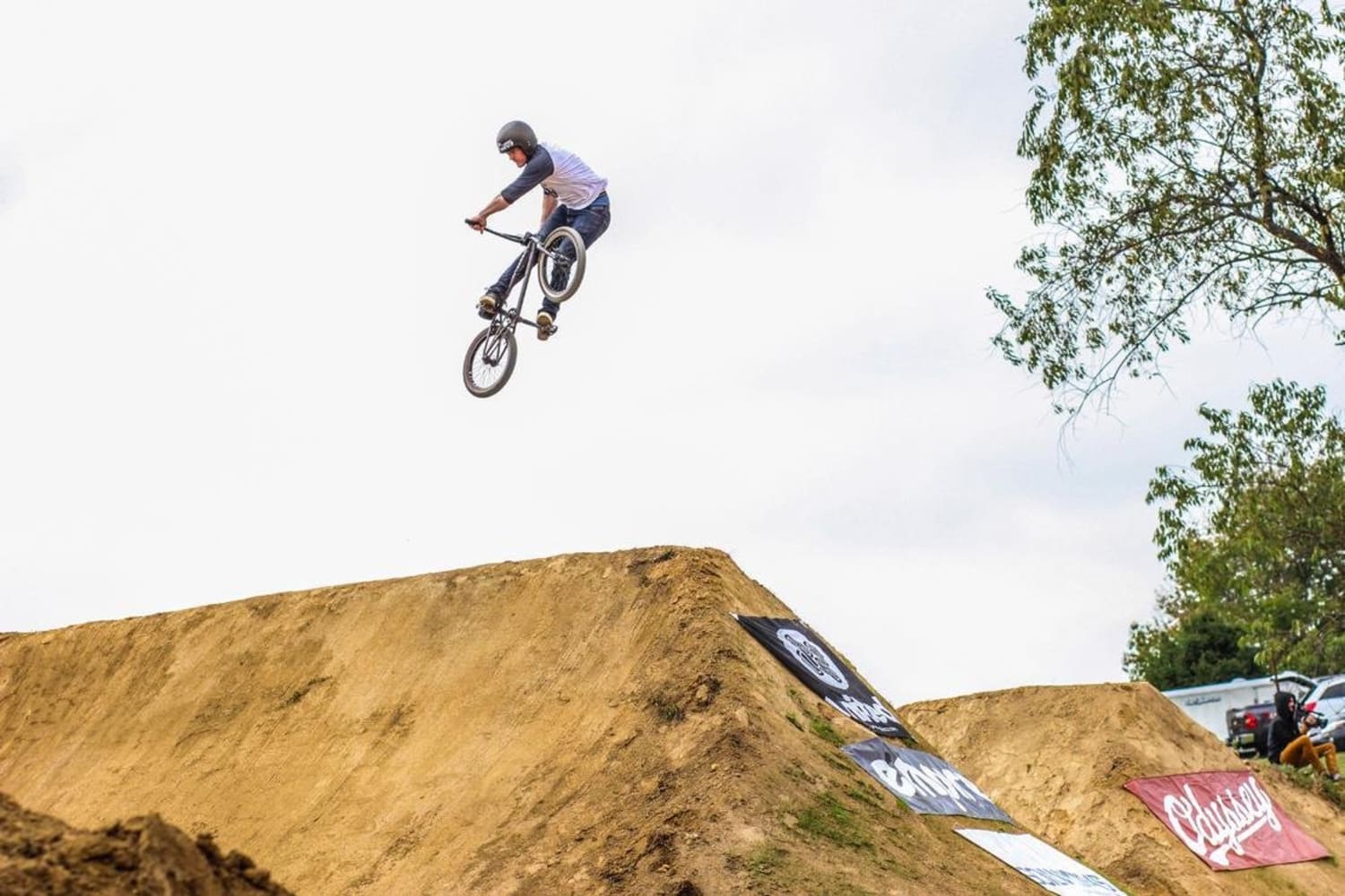 Double Cross Two Riders Race Thru BMX Dirt Jumps 