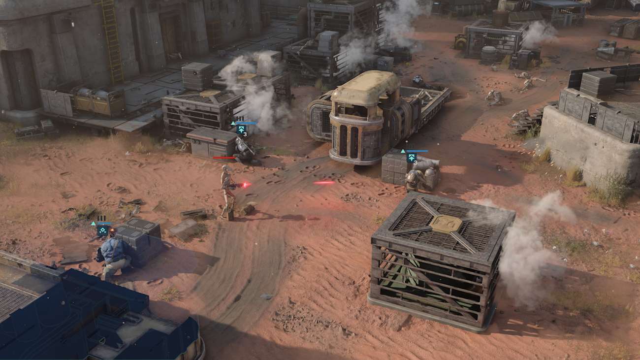 Screenshot aus  Star Wars Zero Company zeigt Gameplay mit angreifenden Droiden