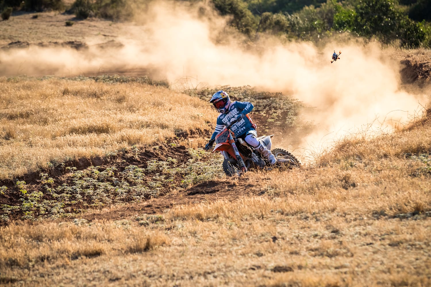 Drone following dirt bike top