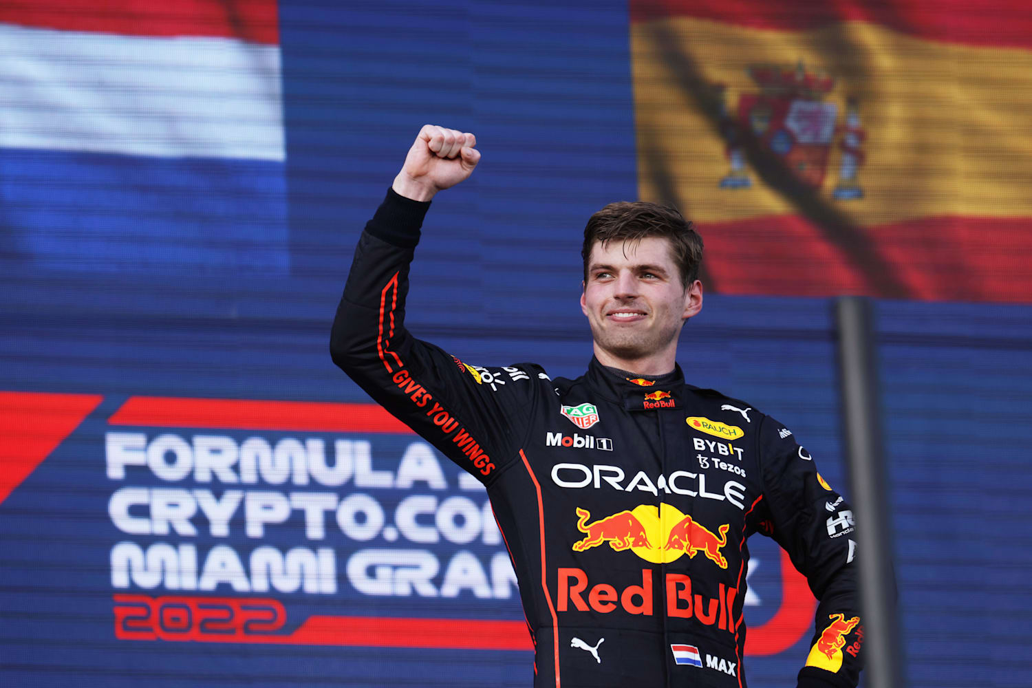 Miami Gardens, Florida, United States of America - 08/05/2022, VERSTAPPEN  Max (ned), Red Bull Racing RB18, portrait podium trophy during the Formula  1 Crypto.com Miami Grand Prix 2022, 5th round of the