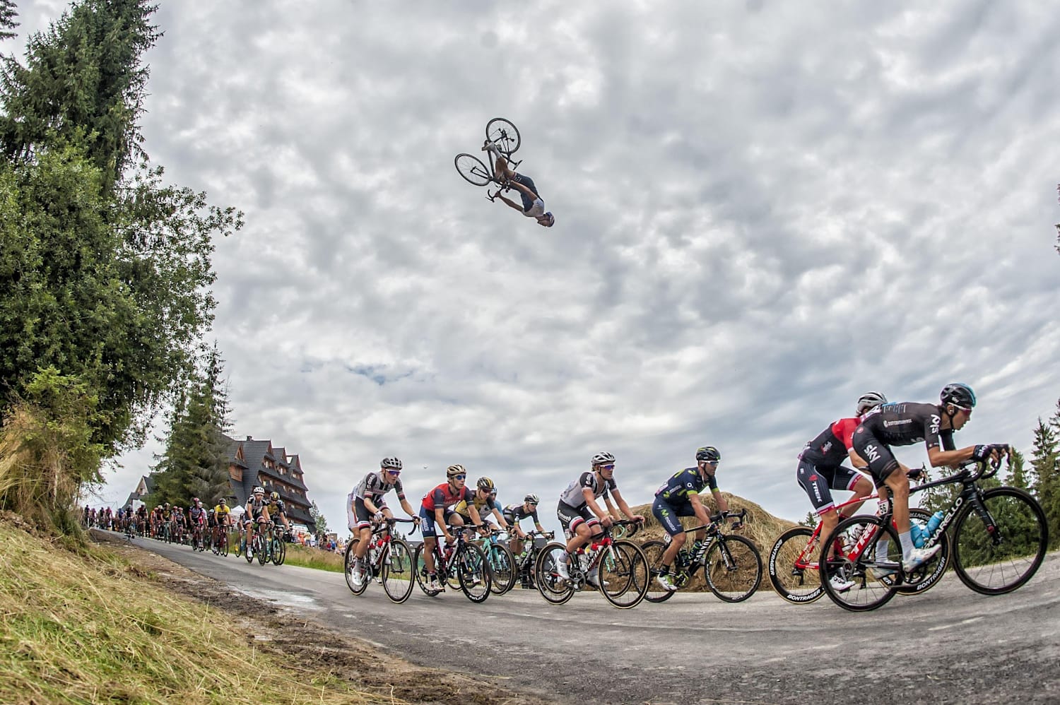Szymon Godziek flips over the Tour de Pologne