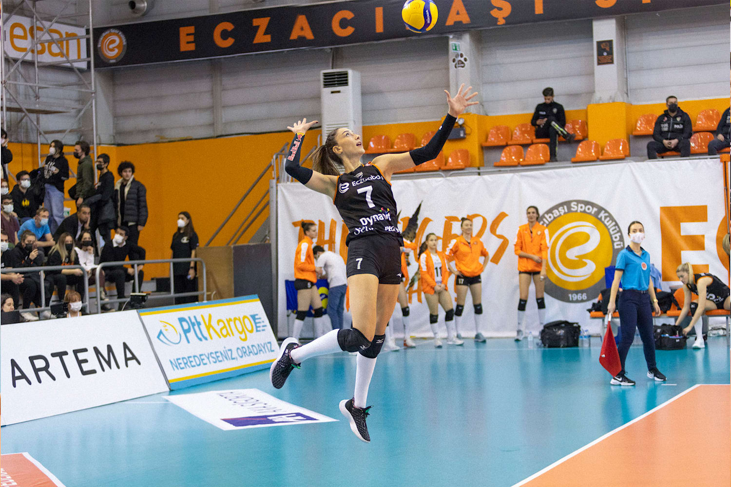 Yalangoch odamlar sohilda voleybol oynashmoqda