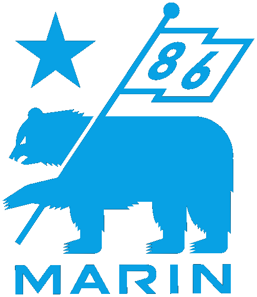 Marin bikes logo in blue, with transparent background