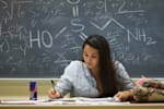 Red Bull Student Marketeer studying for a test at university while drinking Red Bull