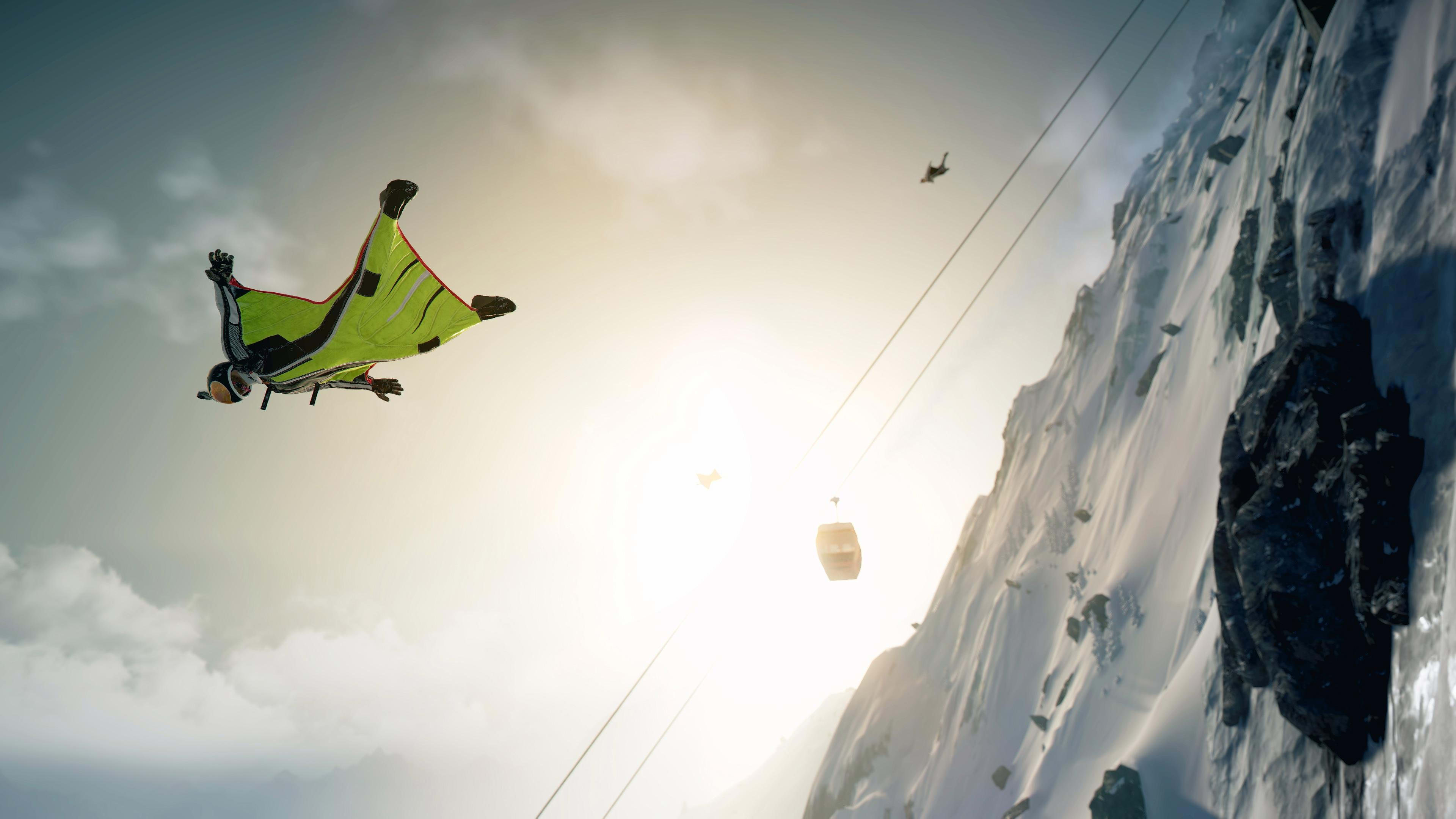 Steep steps the hunt. Стип вингсьют. Steep Wingsuit. Steep игра. Прыжок с парашютом.