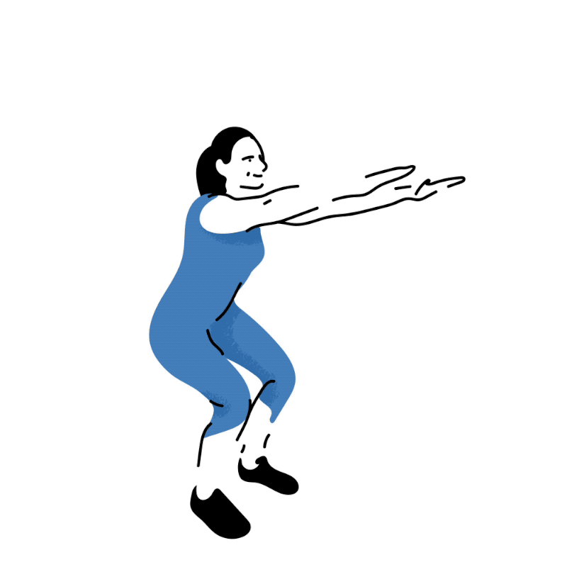 Animation of a person performing squats.