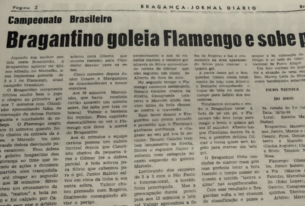 Flamengo nunca havia vencido Bragantino nos pontos corridos