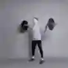 An animated image of a man doing squats.