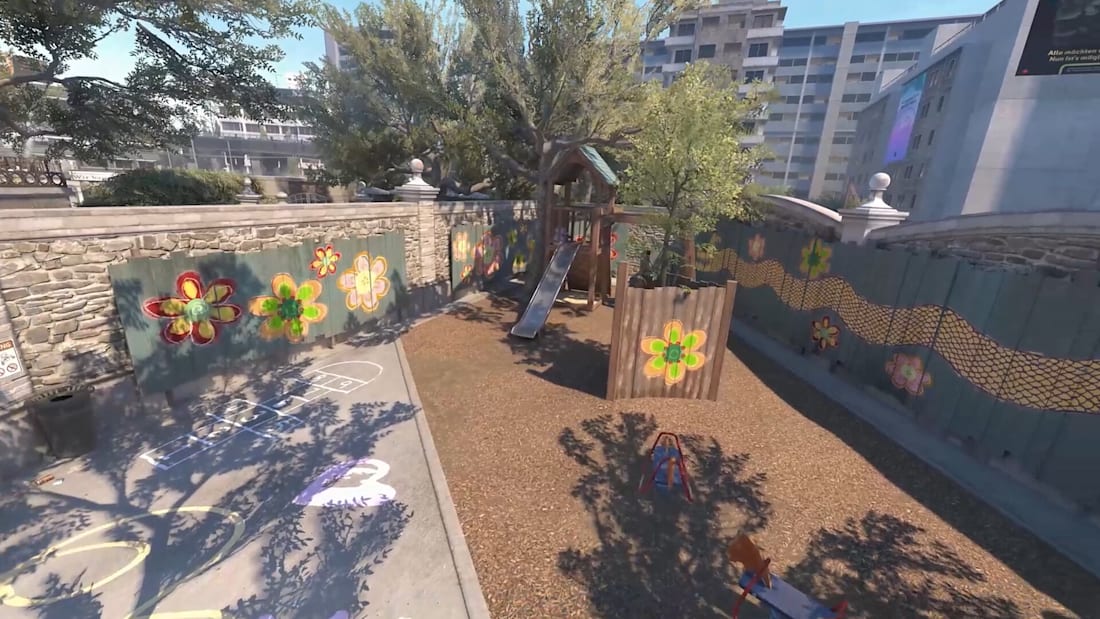 O playground no mapa Overpass em Counter-Strike 2.