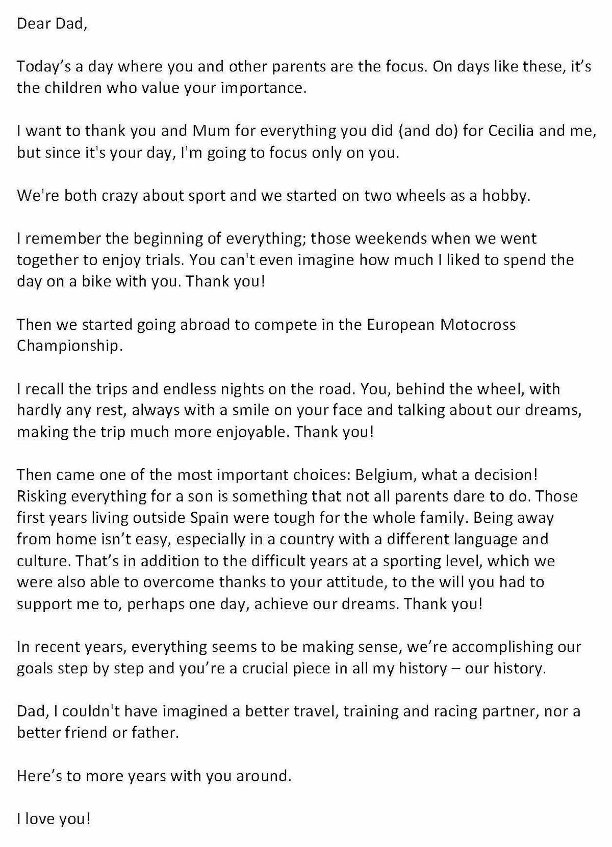 A heartfelt letter from MX rider Jorge Prado to his father.