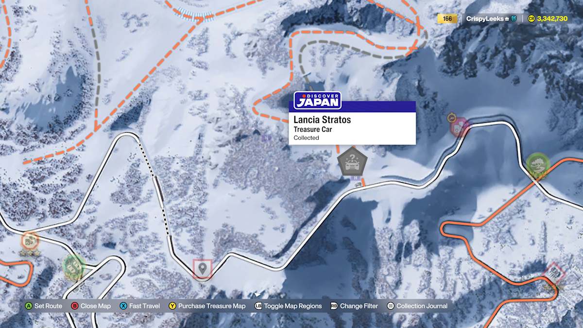 Treasure Car location marked on the Forza Horizon 6 map for easy discovery.