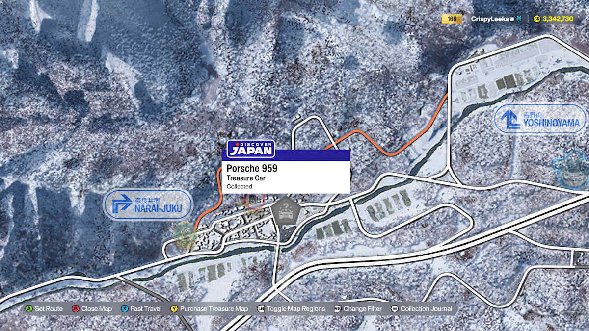 In-game map marking the position of a hidden Treasure Car in Forza Horizon 6.