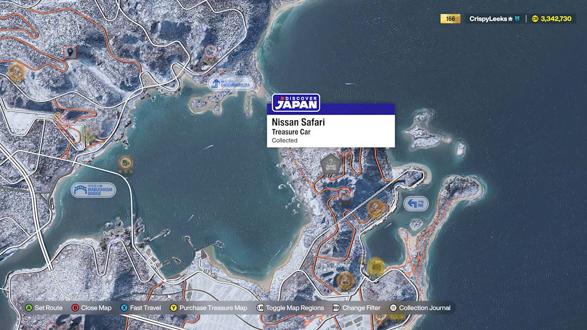 Map guide showing the exact location of a Treasure Car hidden in Forza Horizon 6.
