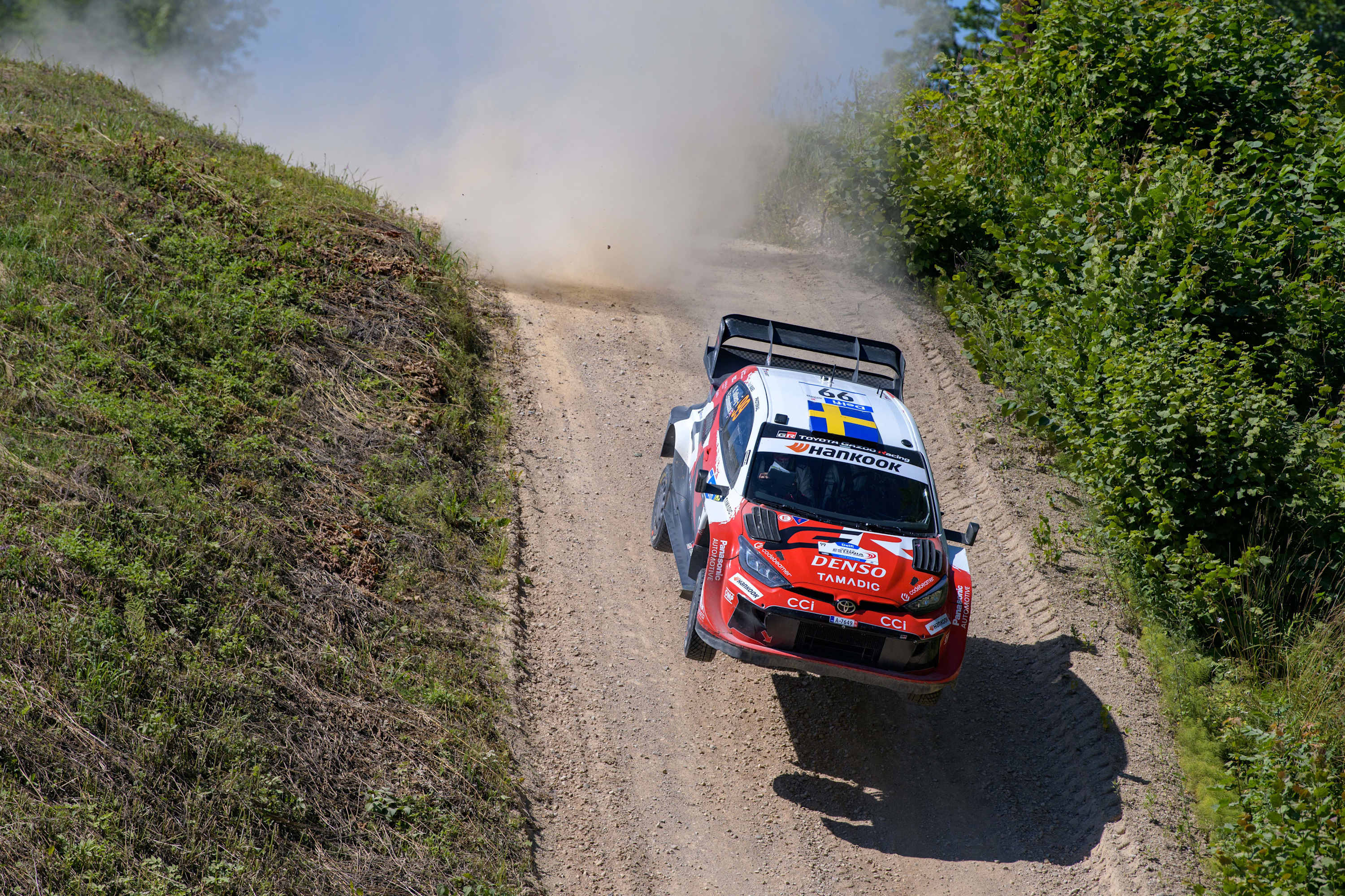 Oliver Solberg takes a big drop on Saturday in Estonia