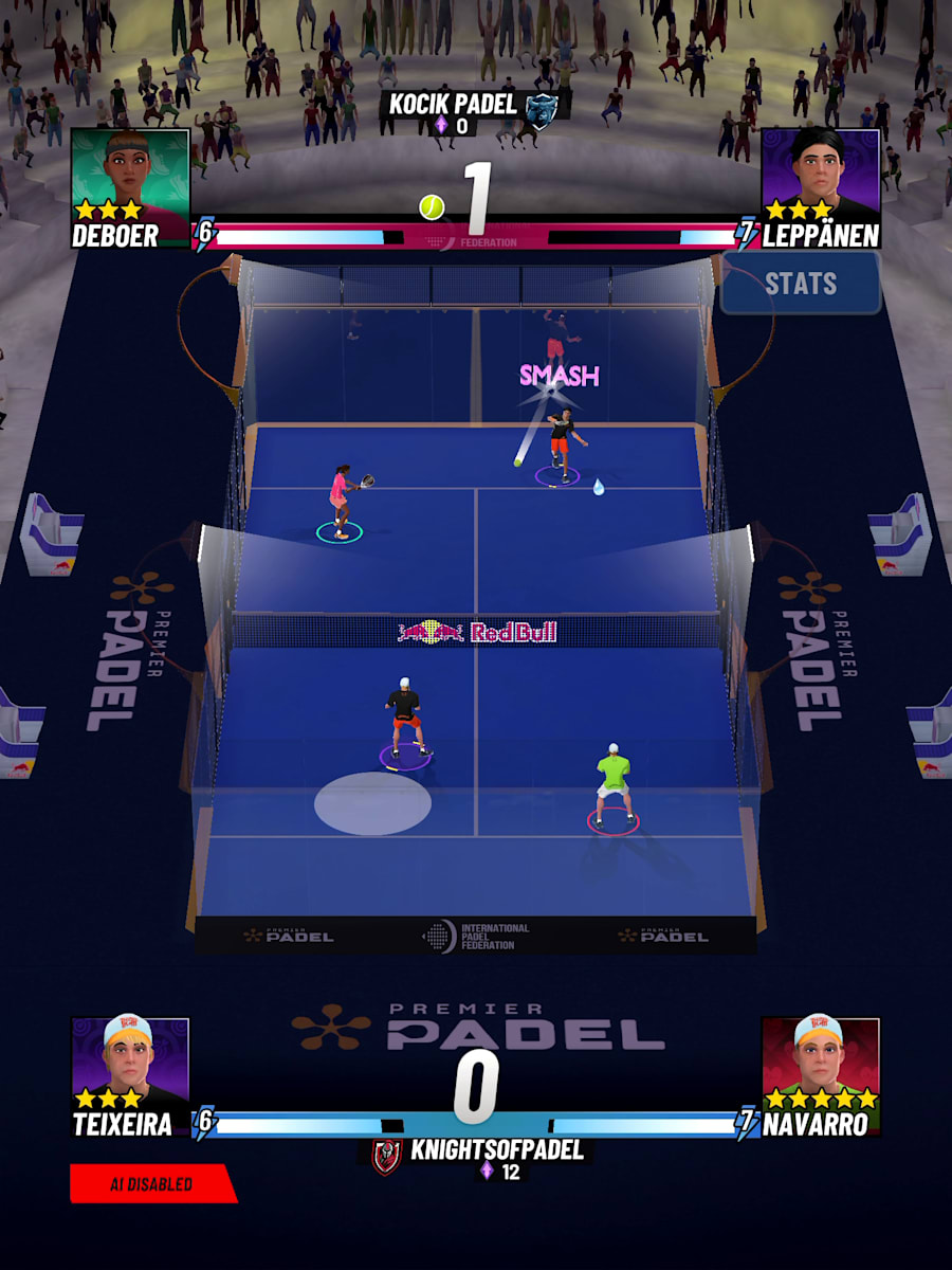 A padel match in play in Red Bull Padel: Court Legends mobile game.